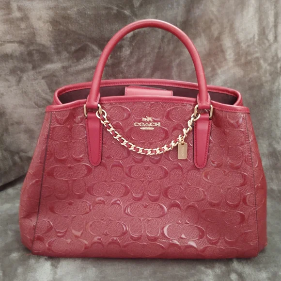 Coach Bags Coach 5545 Margot Red Signature Debossed Patent